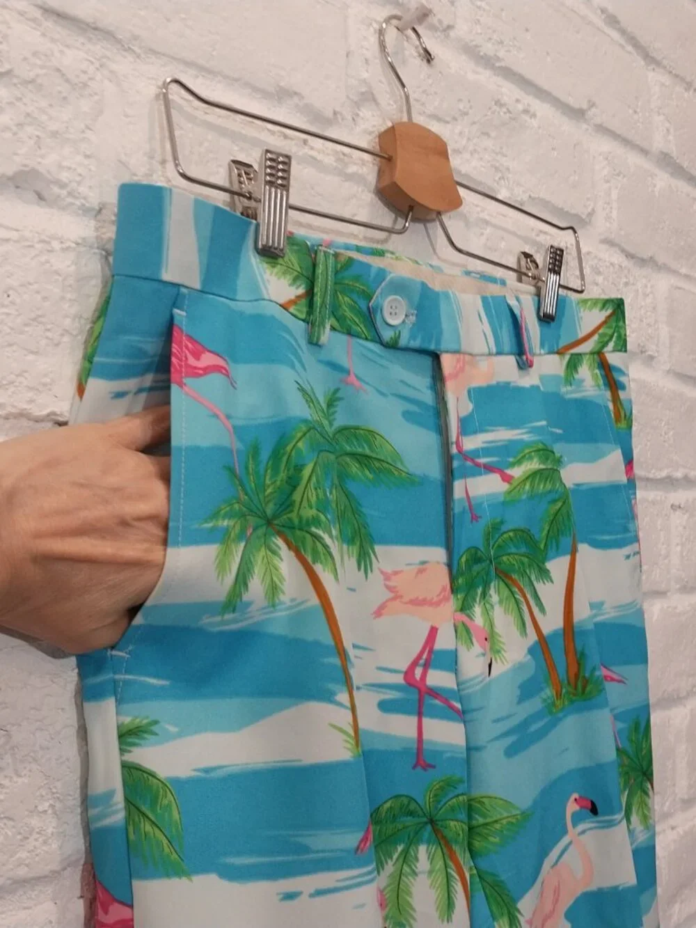 OppoSuits Mens 38 Jacket Pants Suit Tropical Flamingo Beach Party Blue Pink NEW.